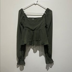 Abercrombie & Fitch Blouse 'EME' in Dark Green Sheer Long Sleeves Crop Size S